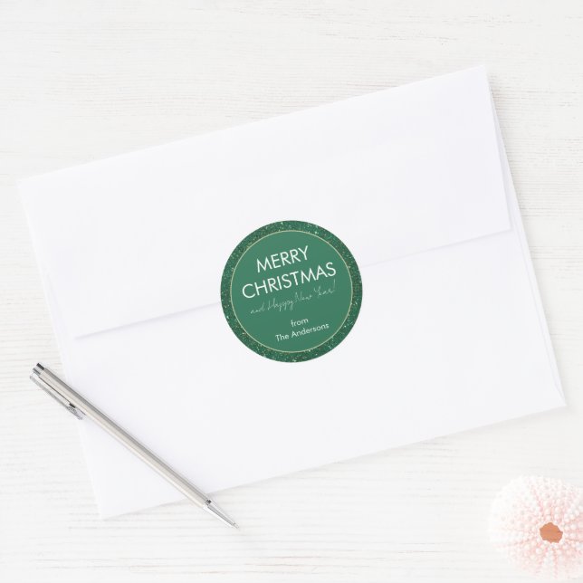 Grüner Glitzer Frohe Weihnachten Glück Neues Jahr Runder Aufkleber (Umschlag)
