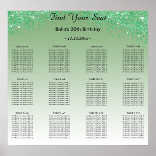 Grüner Glitzer Geburtstag Alphabetischer Sitzplan Poster