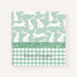 Grüner Glitzer Gingham Kariert Kaninchen Name Notizbuch