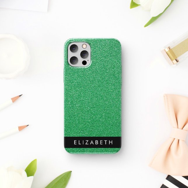 Grüner Glitzer, Hintergrund des Glitzer, Ihr Name iPhone 16 Hülle (Von Creator hochgeladen)