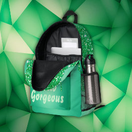 Grüner Glitzer mit Monogramm Hallo wunderschön | Bedruckter Rucksack