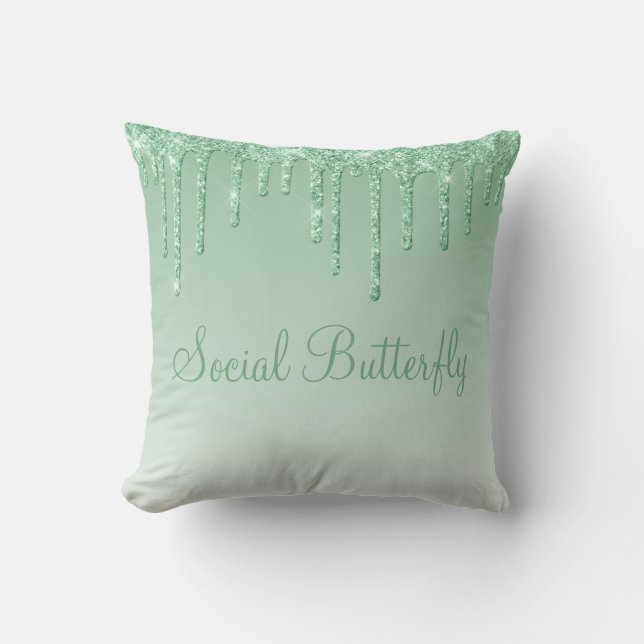 Grüner Glitzer Pastel Butterfly Kissen (Vorderseite)