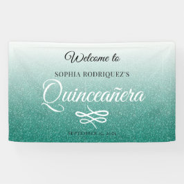 Grüner Glitzer Quinceañera 15. Geburtstag Willkomm Banner