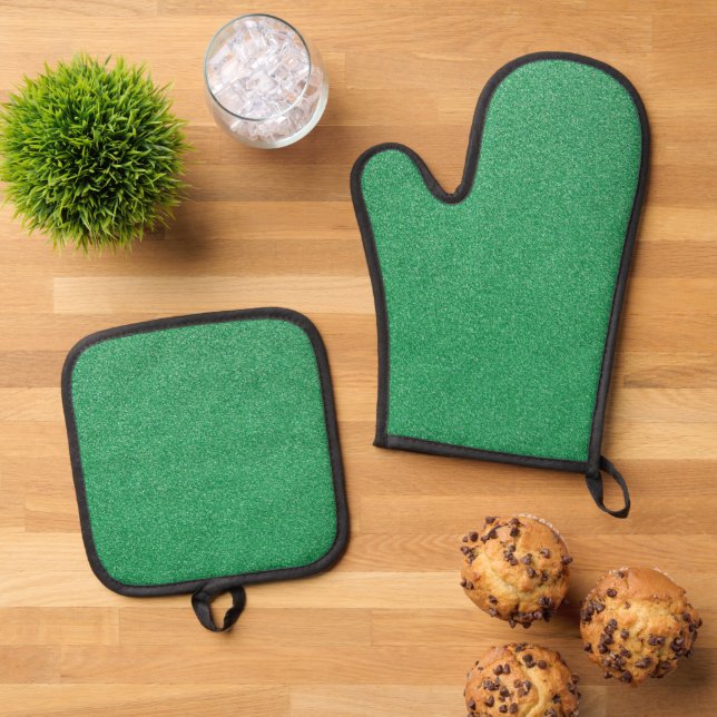 Grüner Glitzer, Sparkle, Hintergrund des Glitzer Ofenhandschuh & Topflappen-Set (Oben Unten)