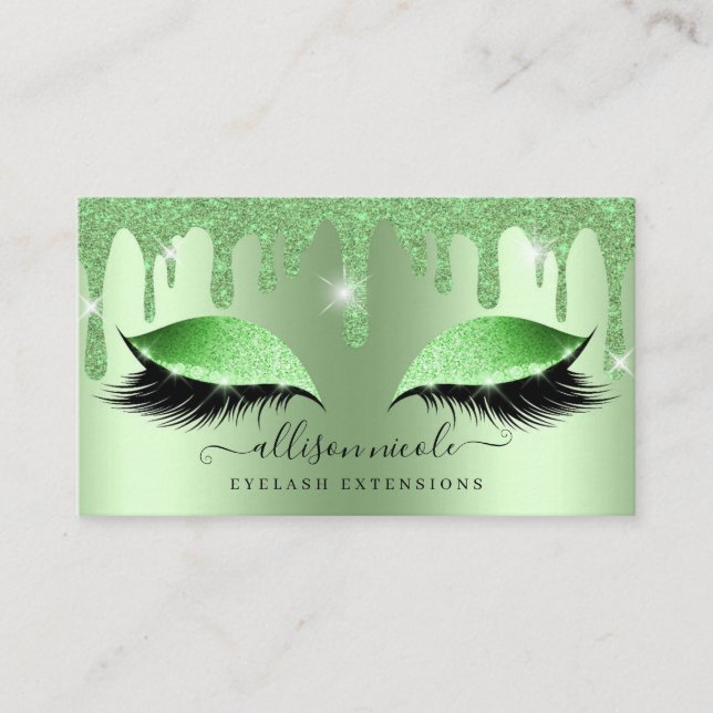 Grüner Glitzer Tropfen Metallischer Foil Eyelash Visitenkarte (Vorderseite)