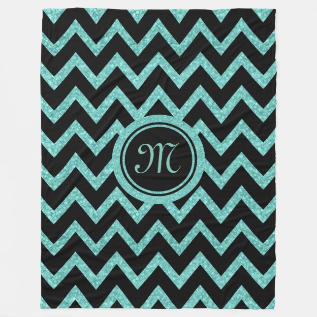 Grüner Glitzer und Glitzern mit schwarzem Zigzag-M Fleecedecke (Vorderseite)