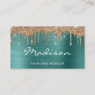 Grüner Gold Glitter Drip Friseur und Visagist Visitenkarte