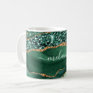 Grüner Gold Glitter Kaffeebecher Personalisierter Kaffeetasse