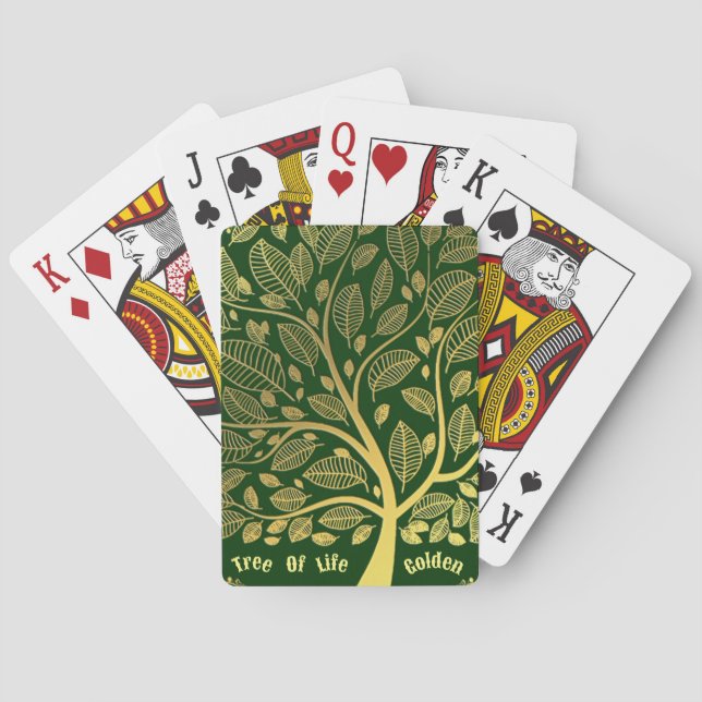 Grüner goldener Baum des Lebens Grünpflanzen Blatt Spielkarten (Rückseite)