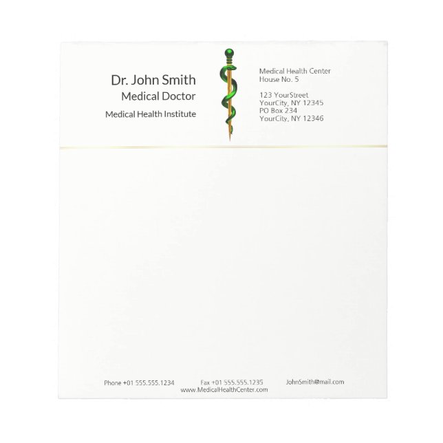 Grüner Goldgott von Asclepius Medical Kräuteral Notizblock (Vorderseite)