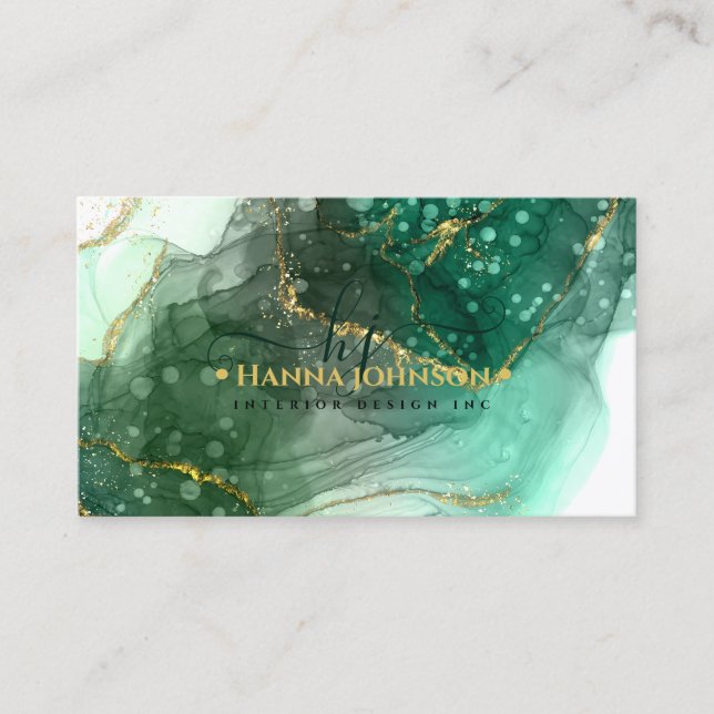 Grüner Goldmarmor-Monogram-Anfangsgeode Visitenkarte (Vorderseite)