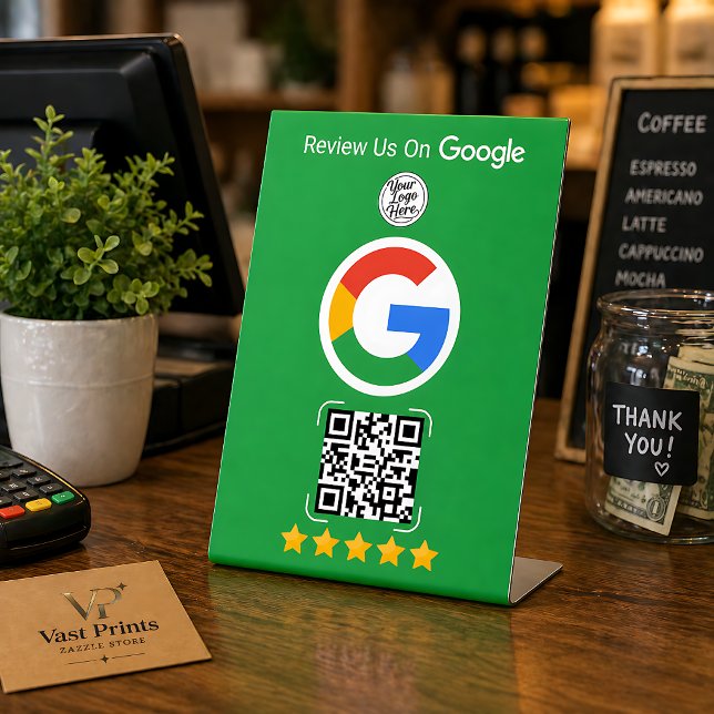 Grüner Google Review Geschäft Stand mit QR Code Sockelschild (Green Google Review Business Stand with QR Code Pedestal Sign
)