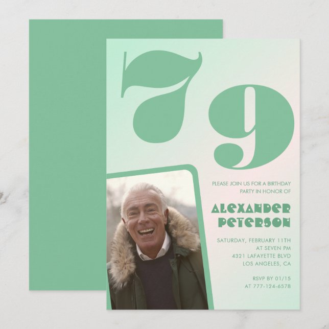 Grüner Gradient 79. Geburtstag Einladungen Männer  (Vorne/Hinten)