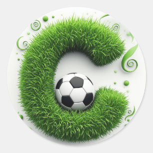 Grüner Gras-Buchstabe C-Topiarie mit Fußball Runder Aufkleber