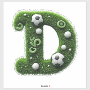 Grüner Gras-Buchstabe D-Topiaire mit Fußball Aufkleber