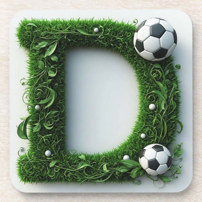 Grüner Gras-Buchstabe D-Topiaire mit Fußball Getränkeuntersetzer (Vorderseite)