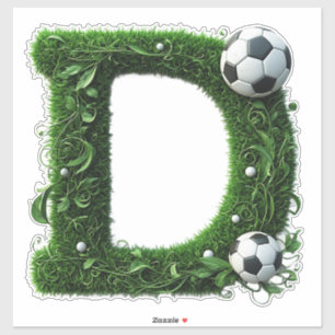 Grüner Gras-Buchstabe D-Topiarie mit Fußball Aufkleber