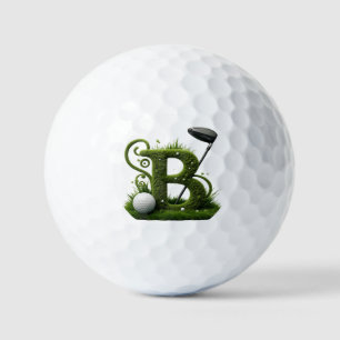 Grüner Grasbuchstabe B mit Golfschlägern: Sport, N Golfball