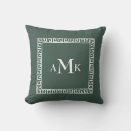 Grüner griechischer Schlüssel | Mit Monogramm Kiss Kissen