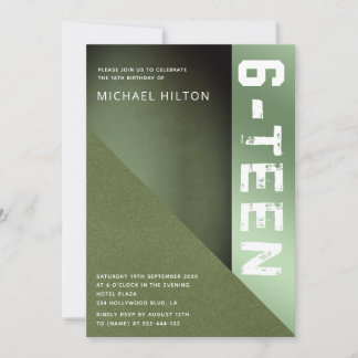 Grüner Grube Farbblock Junge 16 . Geburtstag invit Einladung