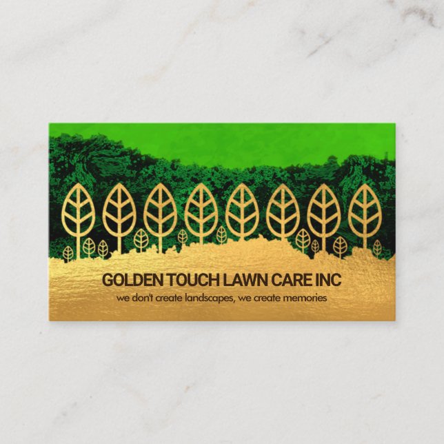 Grüner Grunge Wald Gold Tree Schicht Pflege Visitenkarte (Vorderseite)