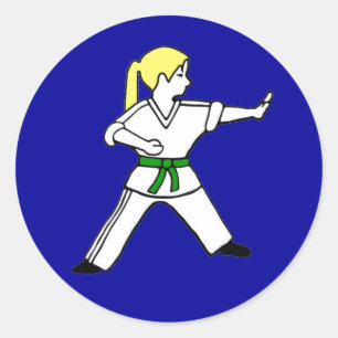 Grüner Gürtel des blonden Haares Karate Runder Aufkleber