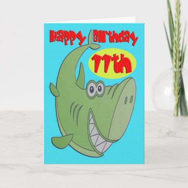 Grüner Hai Eleventh Geburtstag Karte (Vorderseite)