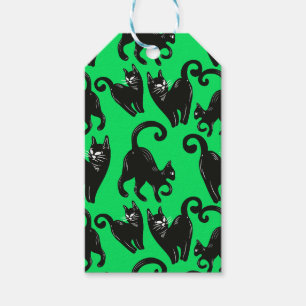 Grüner Halloween-Schwarzer-Kater Geschenkanhänger