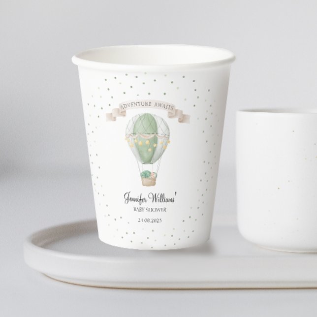 Grüner Heißluftballon Babyduschpapiertasse Pappbecher (Von Creator hochgeladen)