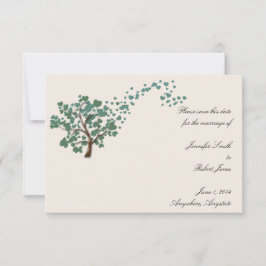Grüner Herzbaum auf Elfenbein Save the Date Einladung