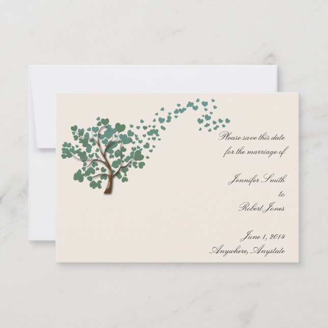 Grüner Herzbaum auf Elfenbein Save the Date Einladung (Vorderseite)