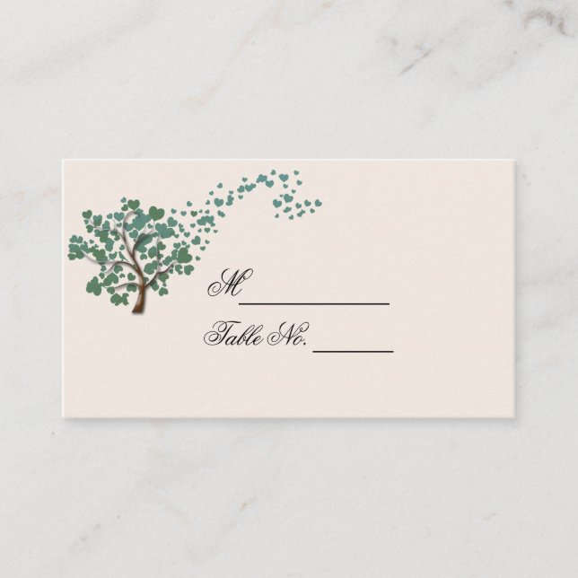 Grüner Herzbaum auf Elfenbeinhochzeit-Platzkarte Platzkarte (Vorderseite)