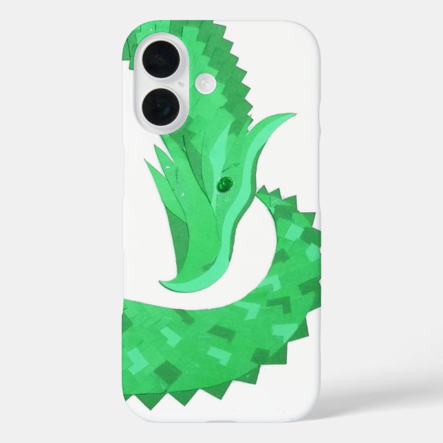 Grüner Herzdrache auf Weiß iPhone 16 Hülle (Rückseite)
