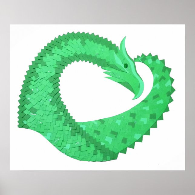 Grüner Herzdrache auf Weiß Poster (Vorne)