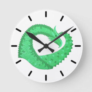 Grüner Herzdrache auf Weiß Runde Wanduhr