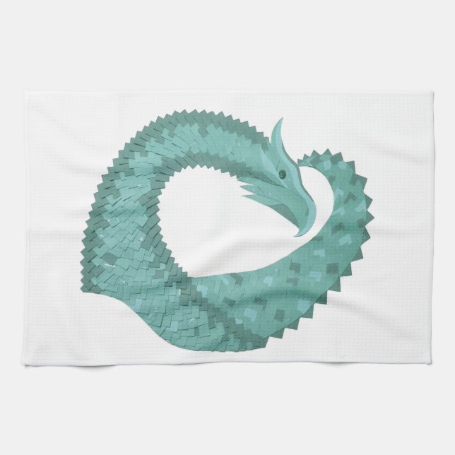 Grüner Herzdrache in Weiß Küchentuch (Horizontal)