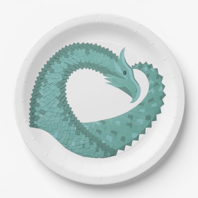 Grüner Herzdrache in Weiß Pappteller (Vorderseite)