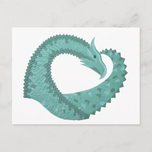 Grüner Herzdrache in Weiß Postkarte