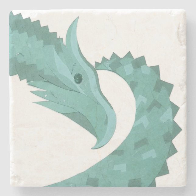 Grüner Herzdrache in Weiß Steinuntersetzer (Vorderseite)