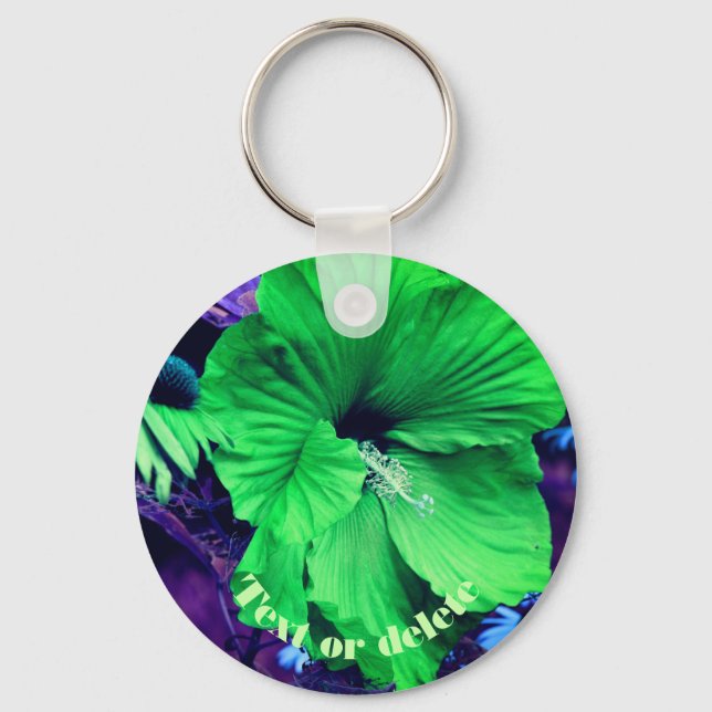 Grüner Hibiskus Abstrakte Blume Personalisiert Schlüsselanhänger (Vorderseite)