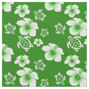Grüner Hibiskus Honu Hawaiianer Stoff