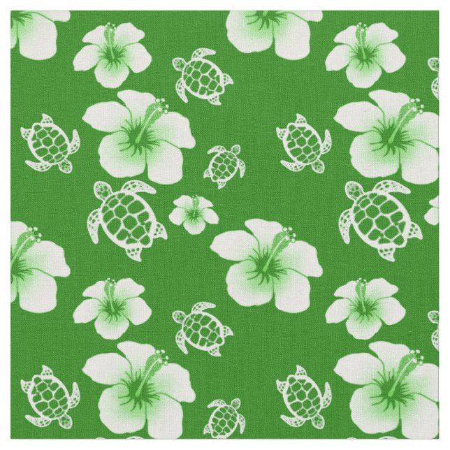 Grüner Hibiskus Honu Hawaiianer Stoff (Nahaufnahme)