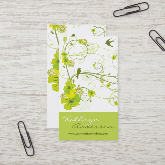 Grüner Hibiskus Schlucken Vögel Eleganter Garten Visitenkarte (Vorderseite/Rückseite Beispiel)
