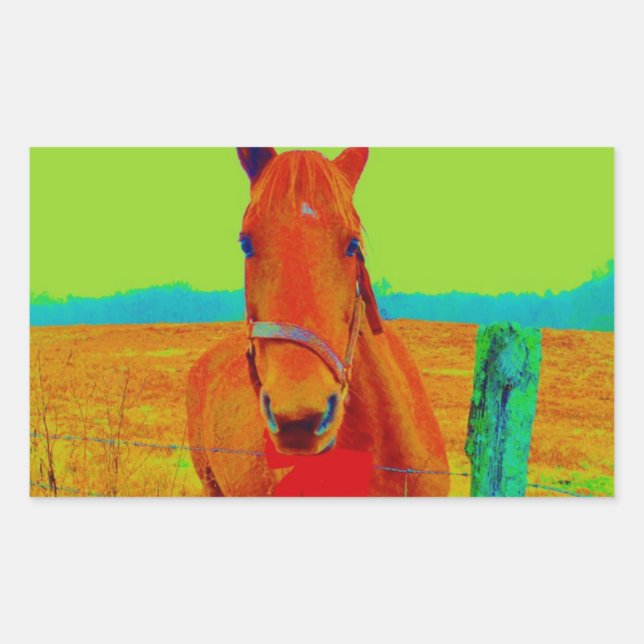 Grüner Himmel , Rotes Bogen Pferd : Name hinzufüge Rechteckiger Aufkleber (Vorderseite)