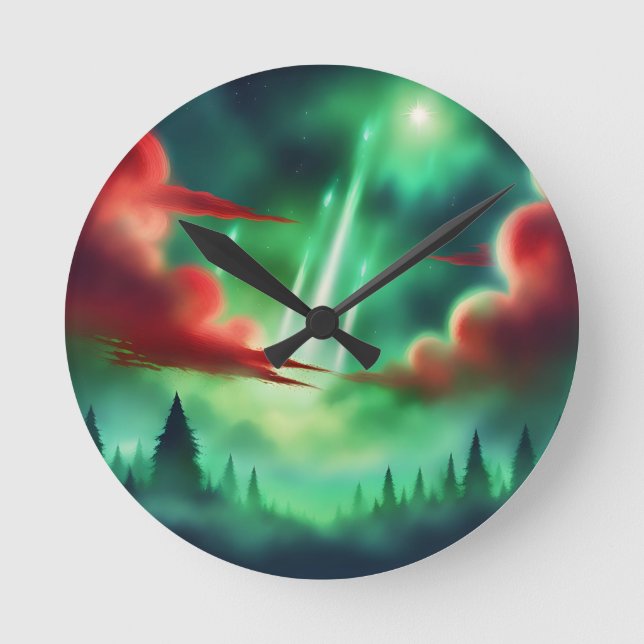 grüner Himmel Runde Wanduhr (Vorderseite)