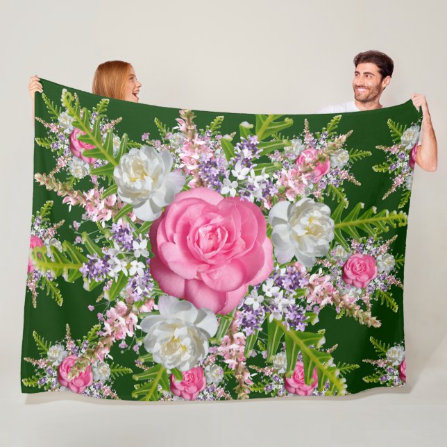 Grüner Hintergrund Bouquet Blume Lila Rosa Fleecedecke (Beispiel)