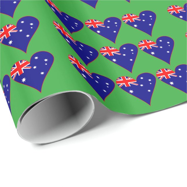 Grüner Hintergrund der Funky Australia Herz Flag Geschenkpapier (Rolleneckpunkt)