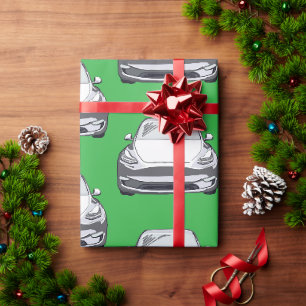 Grüner Hintergrund für ein weißes Elektrofahrzeug  Geschenkpapier