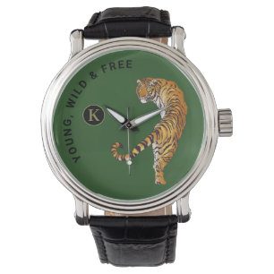 Grüner Hintergrund für junge, wilde und freie Tige Armbanduhr