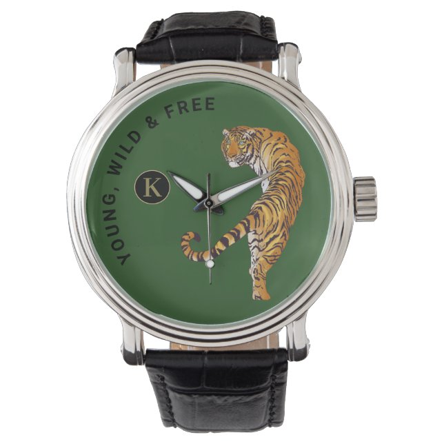 Grüner Hintergrund für junge, wilde und freie Tige Armbanduhr (Vorderseite)